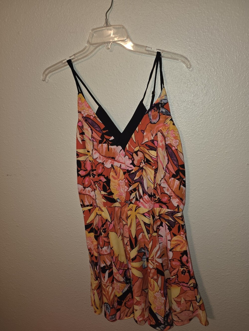 GB girls Orange, Pink and Black Floral Zip Sundress Romper Juniors Size Large